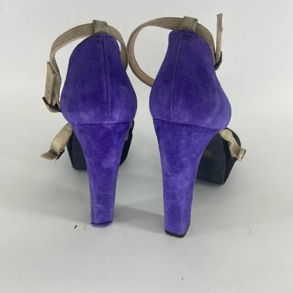 Free People Women's Colorblock Open-Toe Suede Strappy Platform Heels Size 8